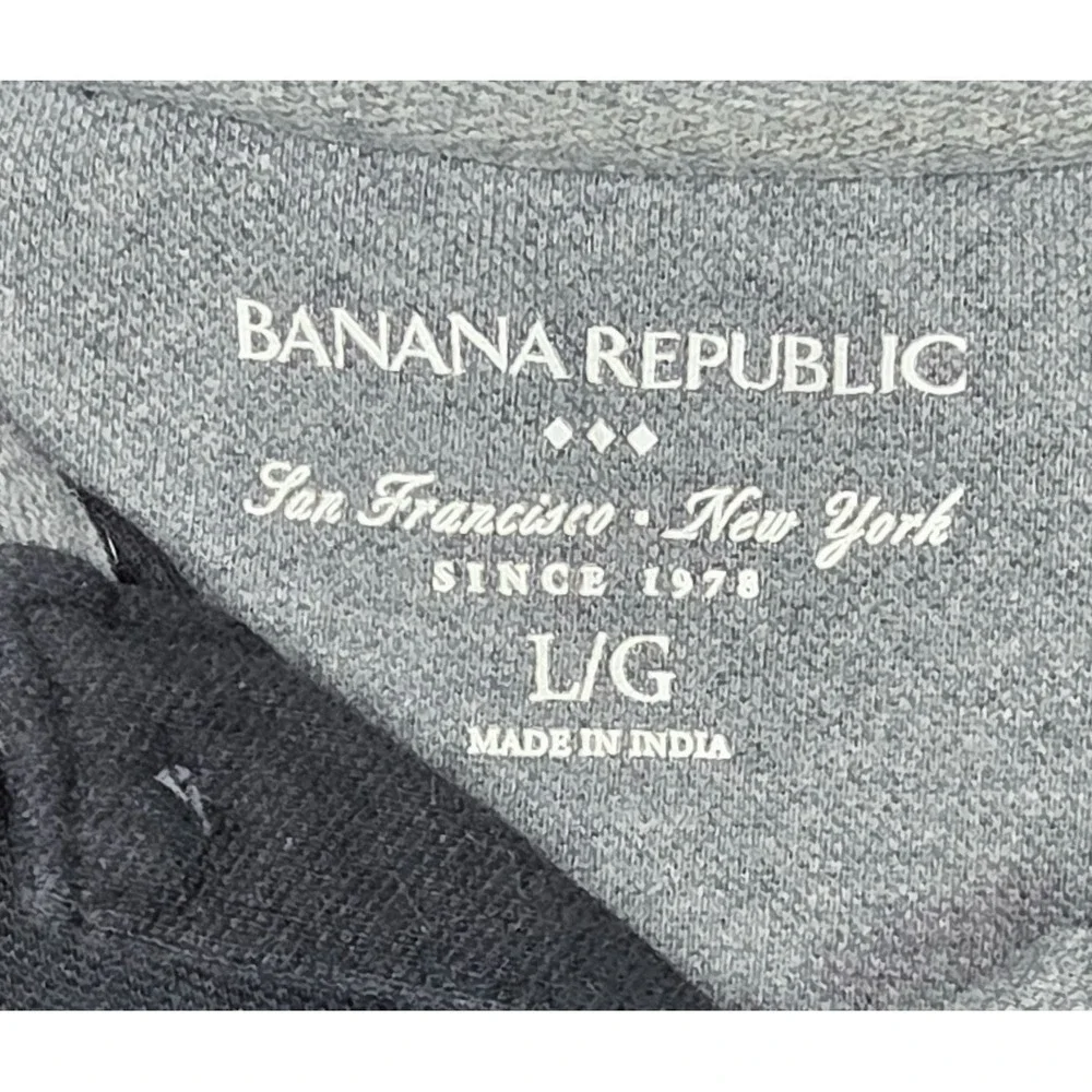 Banana Republic Black Gray Ribbed Trim 1/4 Button S/Sleeve Polo Men's Size Large